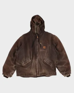 00s Carhartt Thrashed Brown Hooded Jacket - XL