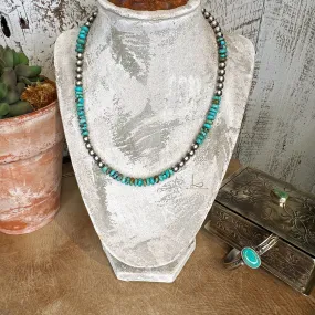 18 Sterling Silver Pearl & Turquoise Necklace