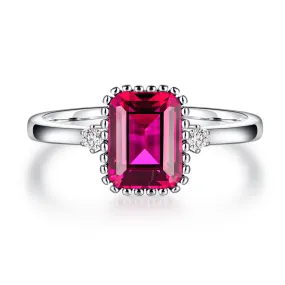 2 CT. Unique Design Three Stone Lab Grown Ruby Gemstone Ring