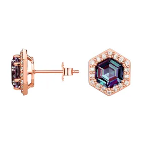 4 Ctw Hexagon Cut Alexandrite Moissanite Pave Stud Earrings