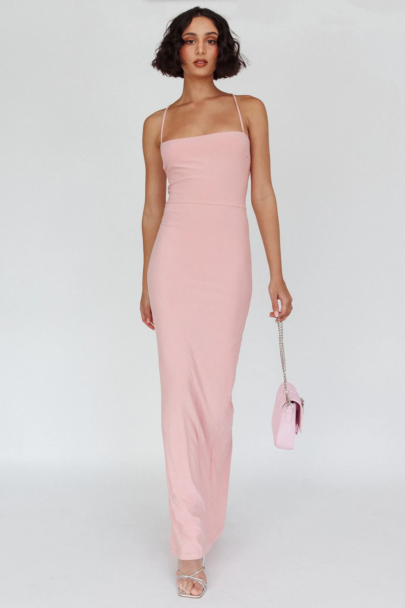 Ailani Lace-Up Back Maxi Dress Sparkle Pink