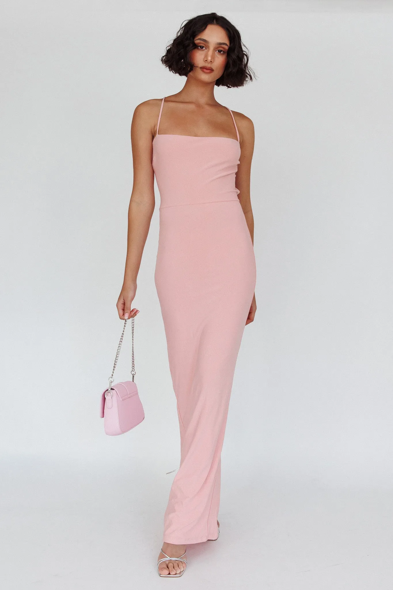 Ailani Lace-Up Back Maxi Dress Sparkle Pink