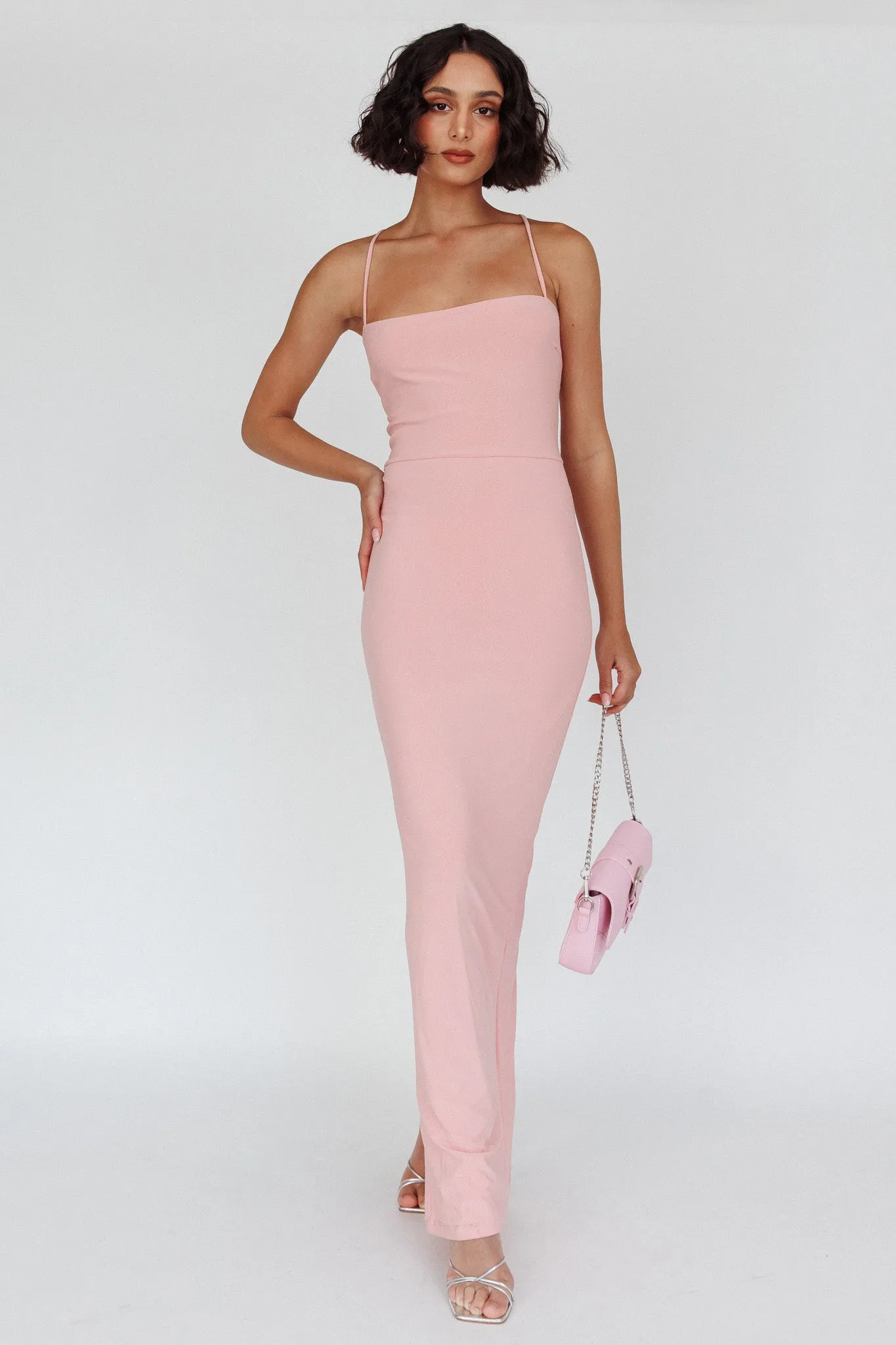 Ailani Lace-Up Back Maxi Dress Sparkle Pink