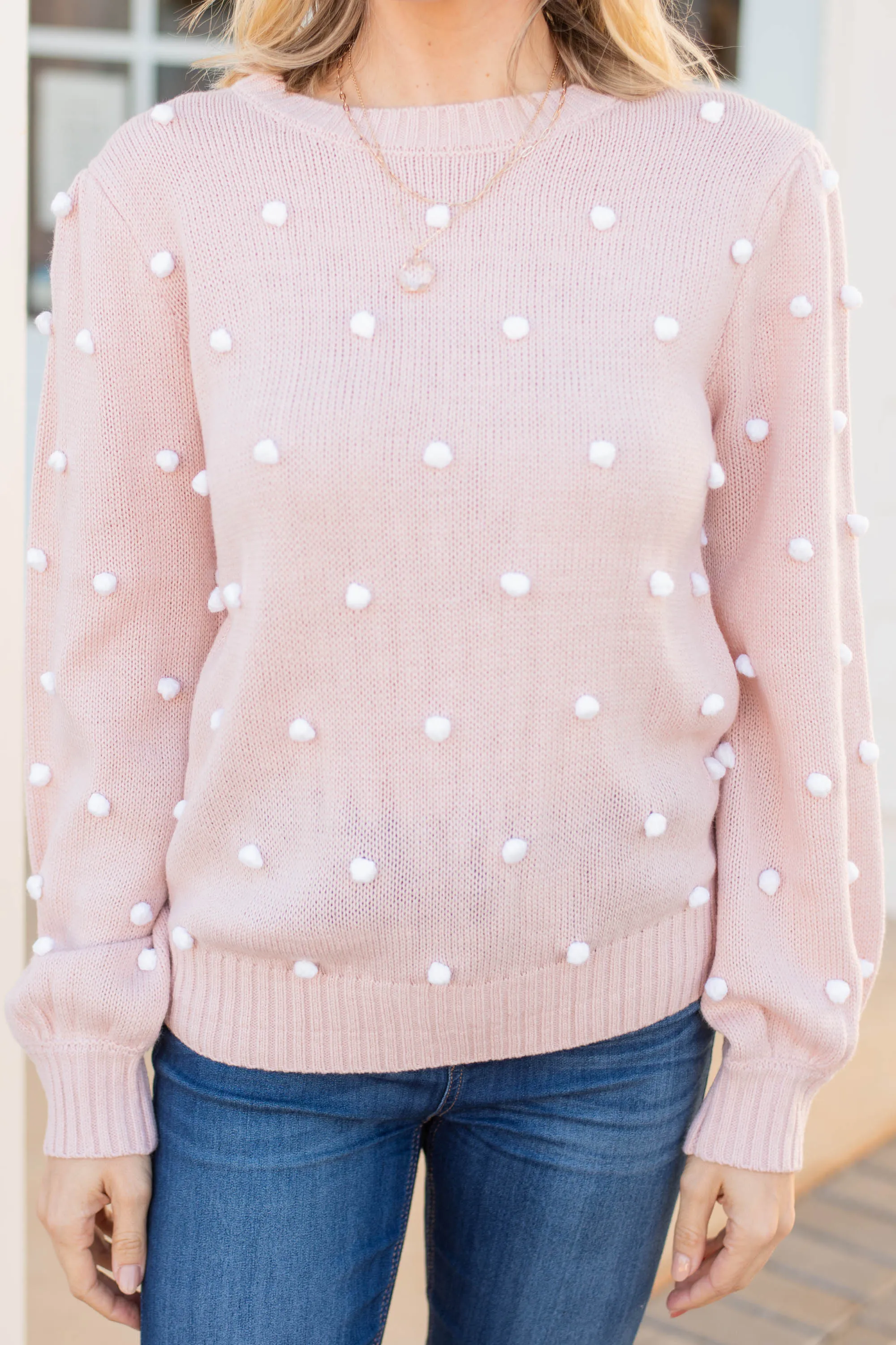 All That You Need Blush Pink Pompom Sweater