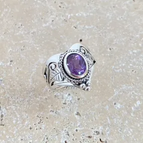 Amethyst Filigree Wishbone Ring - Raya