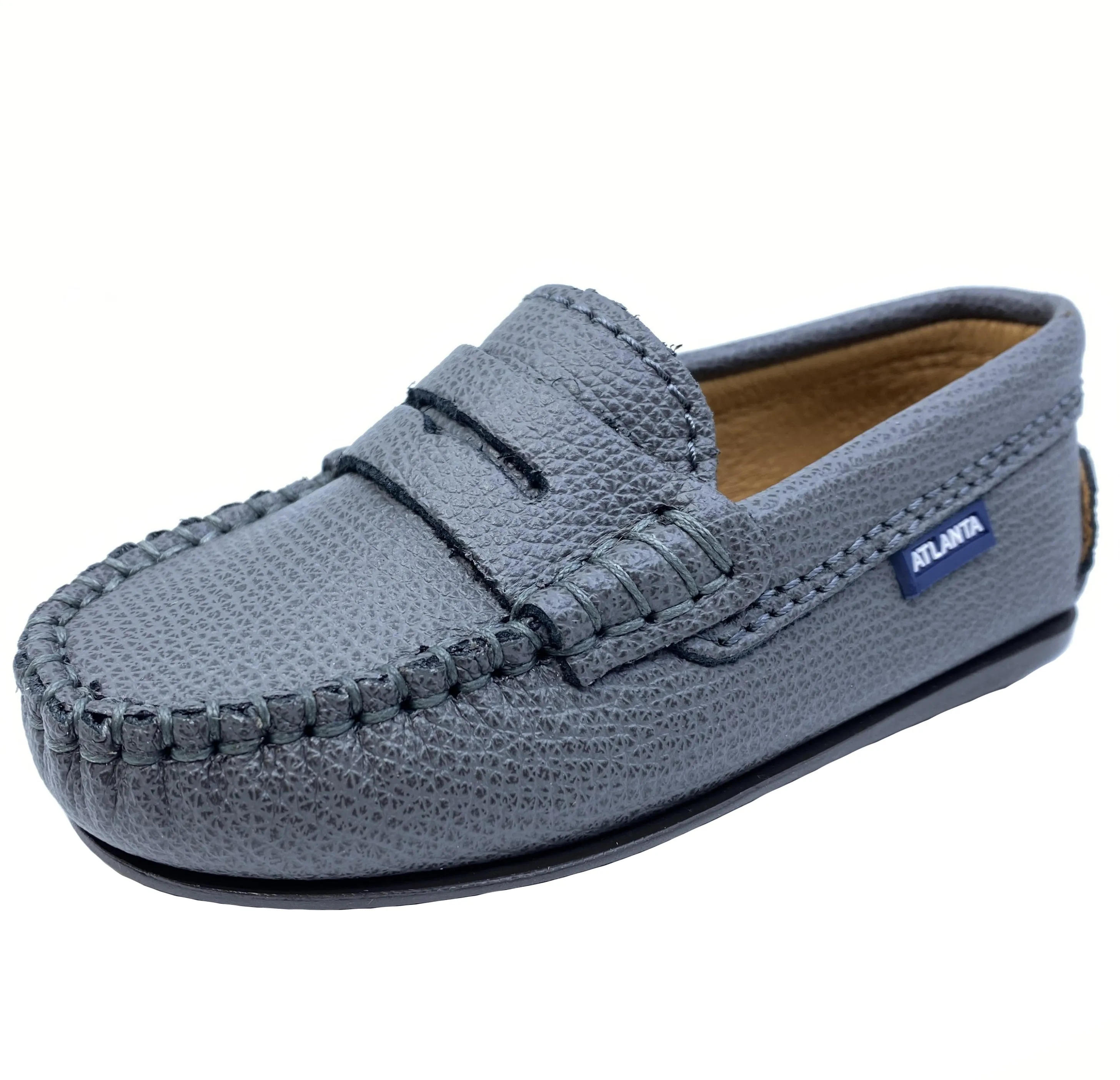 Atlanta Mocassin Boy's Penny Leather Loafers, Grey Grigio