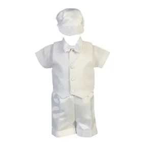 Baby Boys White Striped Organza Satin Shorts Christening Set 3-24M