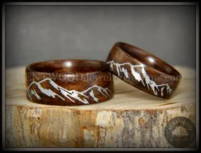 Bentwood Rings single (NOT SET)- Silver Mountains Rosewood Rings with Silver Mountainscape Inlay Engraving