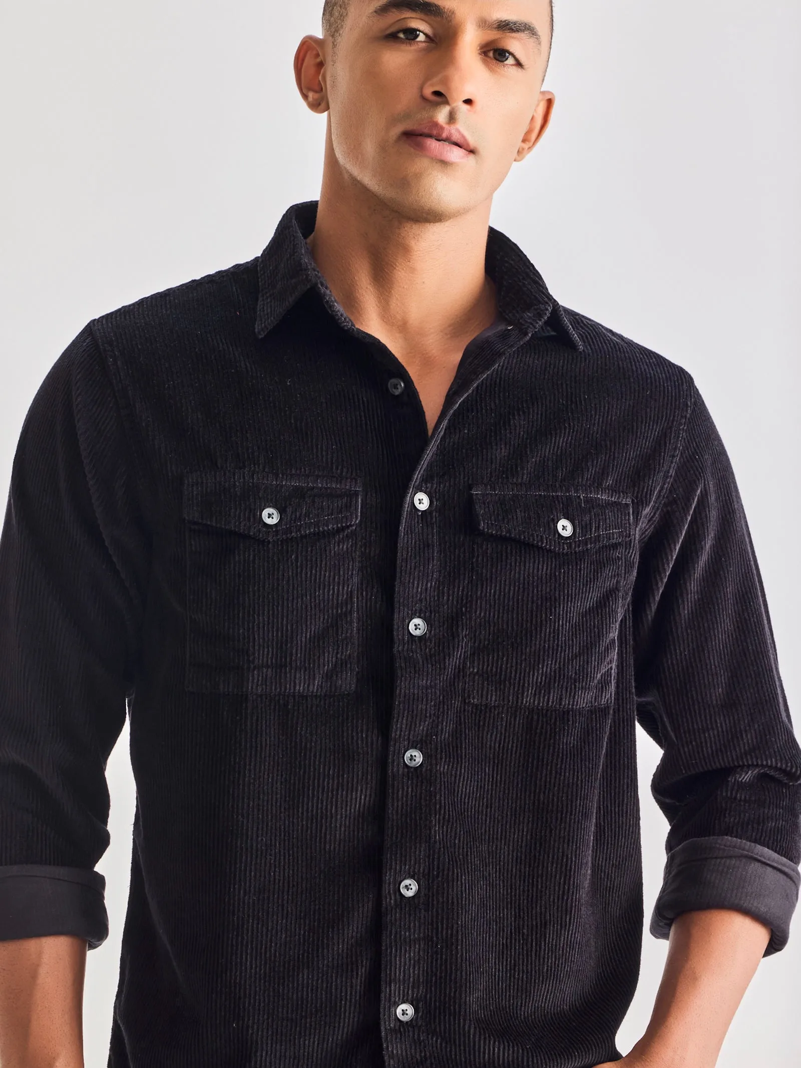 Black Corduroy Over Shirt