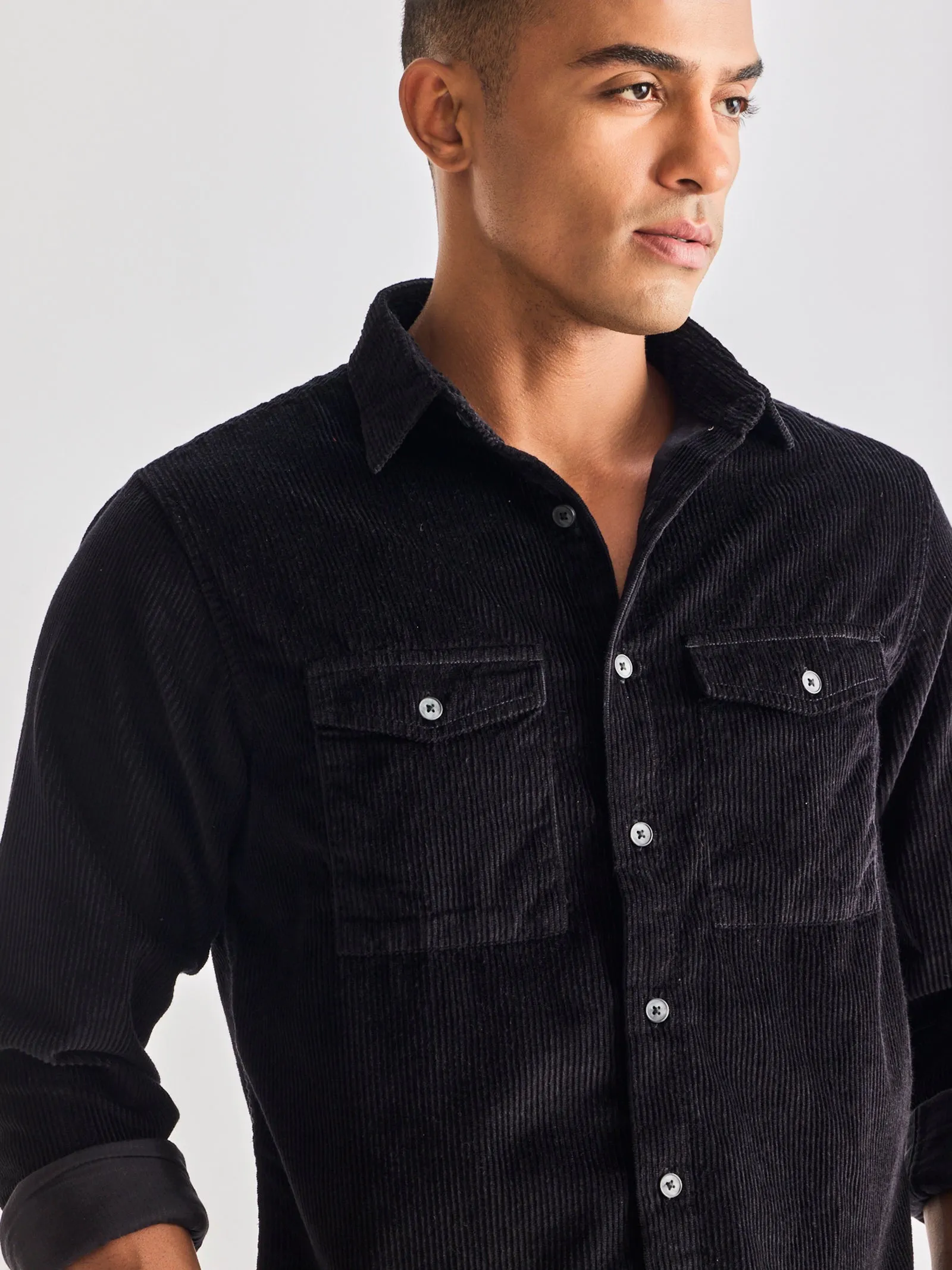 Black Corduroy Over Shirt