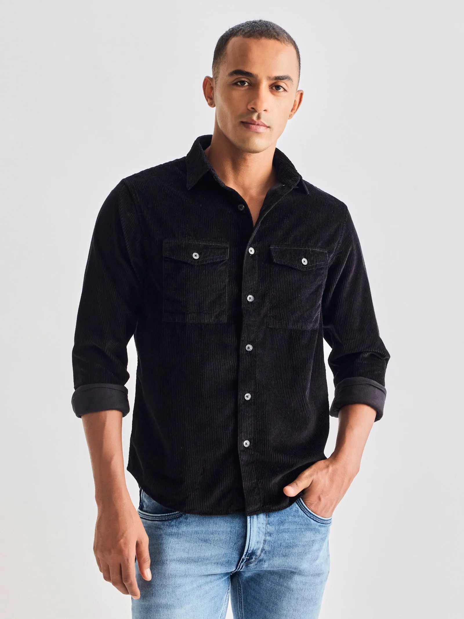 Black Corduroy Over Shirt