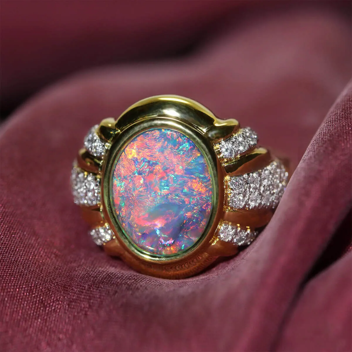 Black Opal Pink-Red Passion Ring