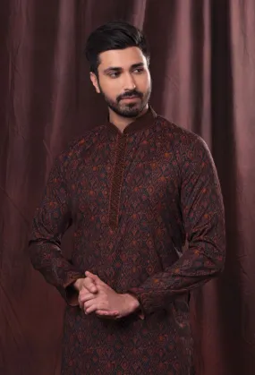 Blue and red Printed Readymade Kurta Pajama - Rent