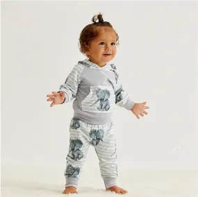 Boys And Girls Elephant Printed Hooded Top   Pants 2 Pcs Set-ONLY 3 LEFT!!!