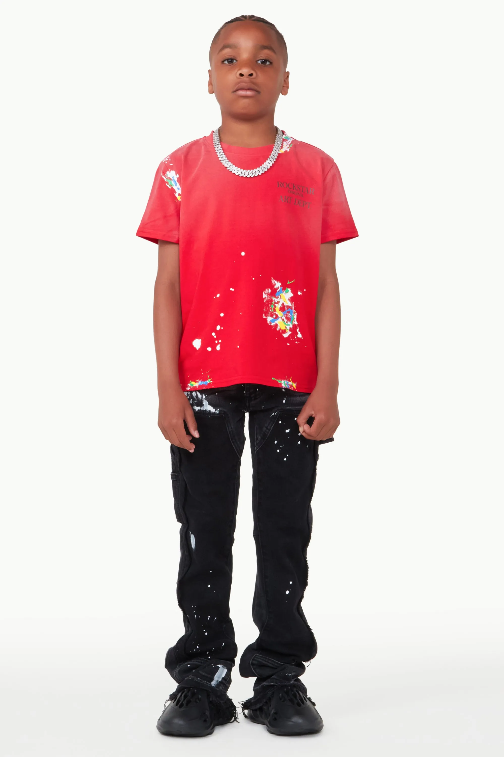 Boys Art Dist Red T-shirt/Stacked Flare Jean Set