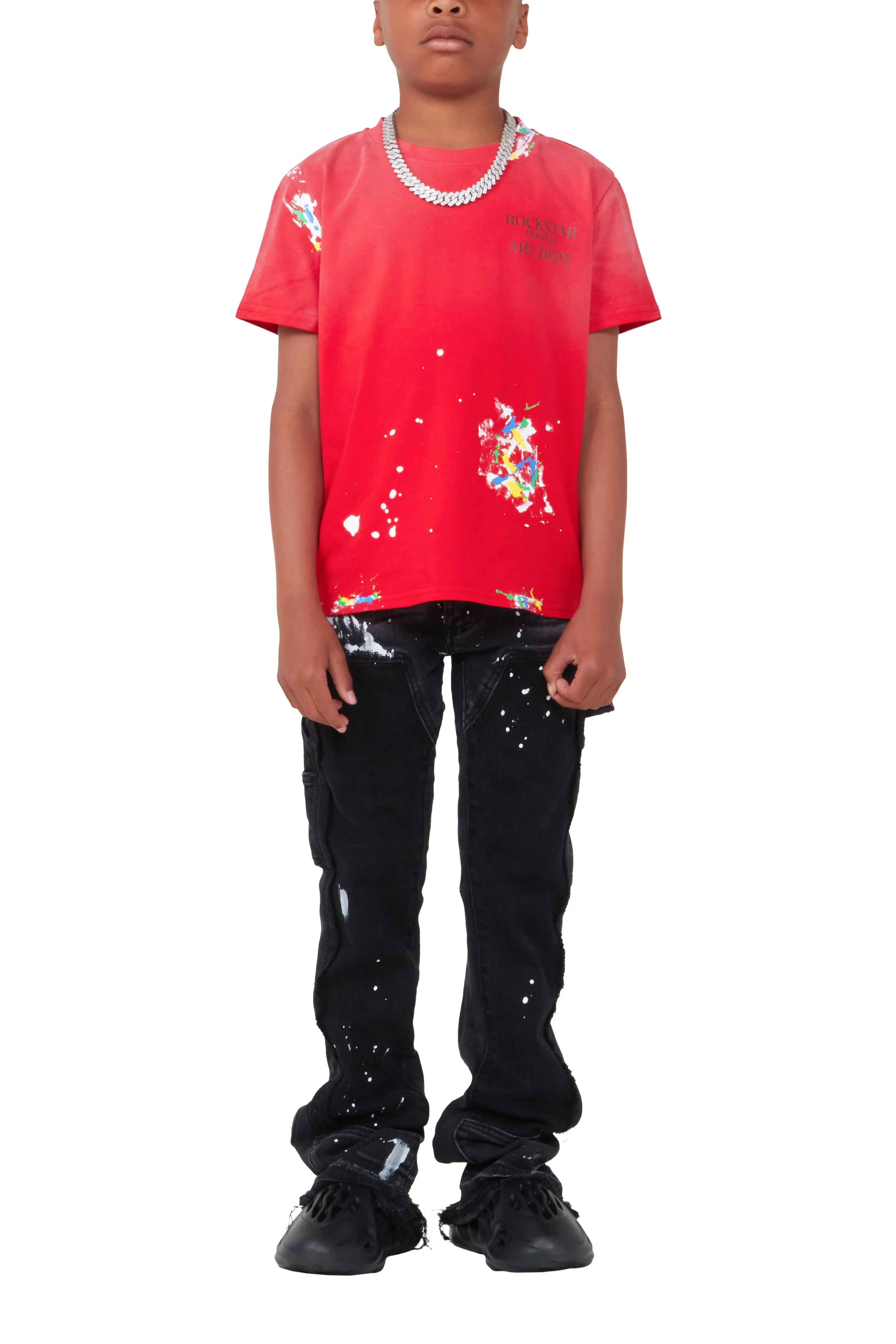 Boys Art Dist Red T-shirt/Stacked Flare Jean Set