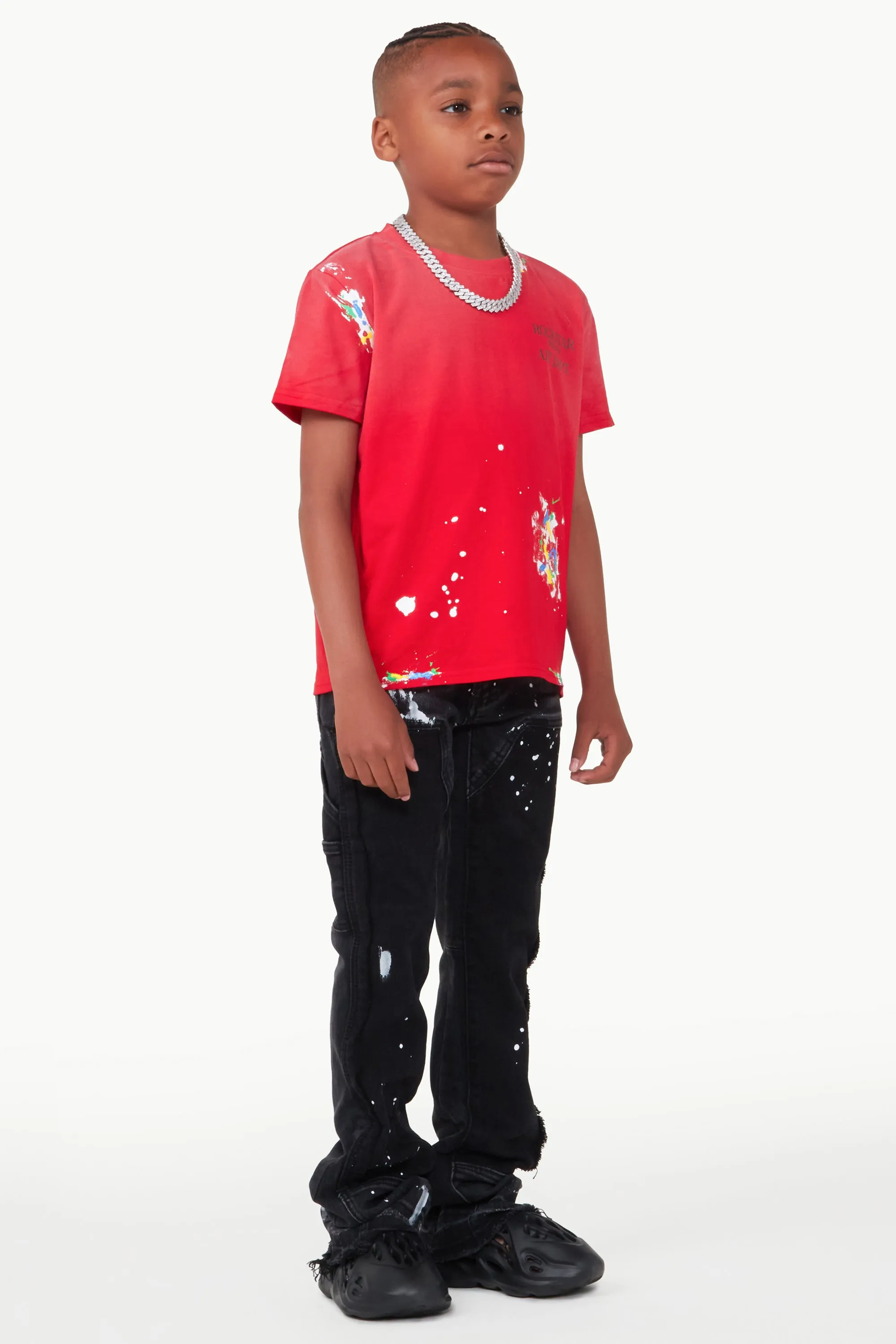 Boys Art Dist Red T-shirt/Stacked Flare Jean Set