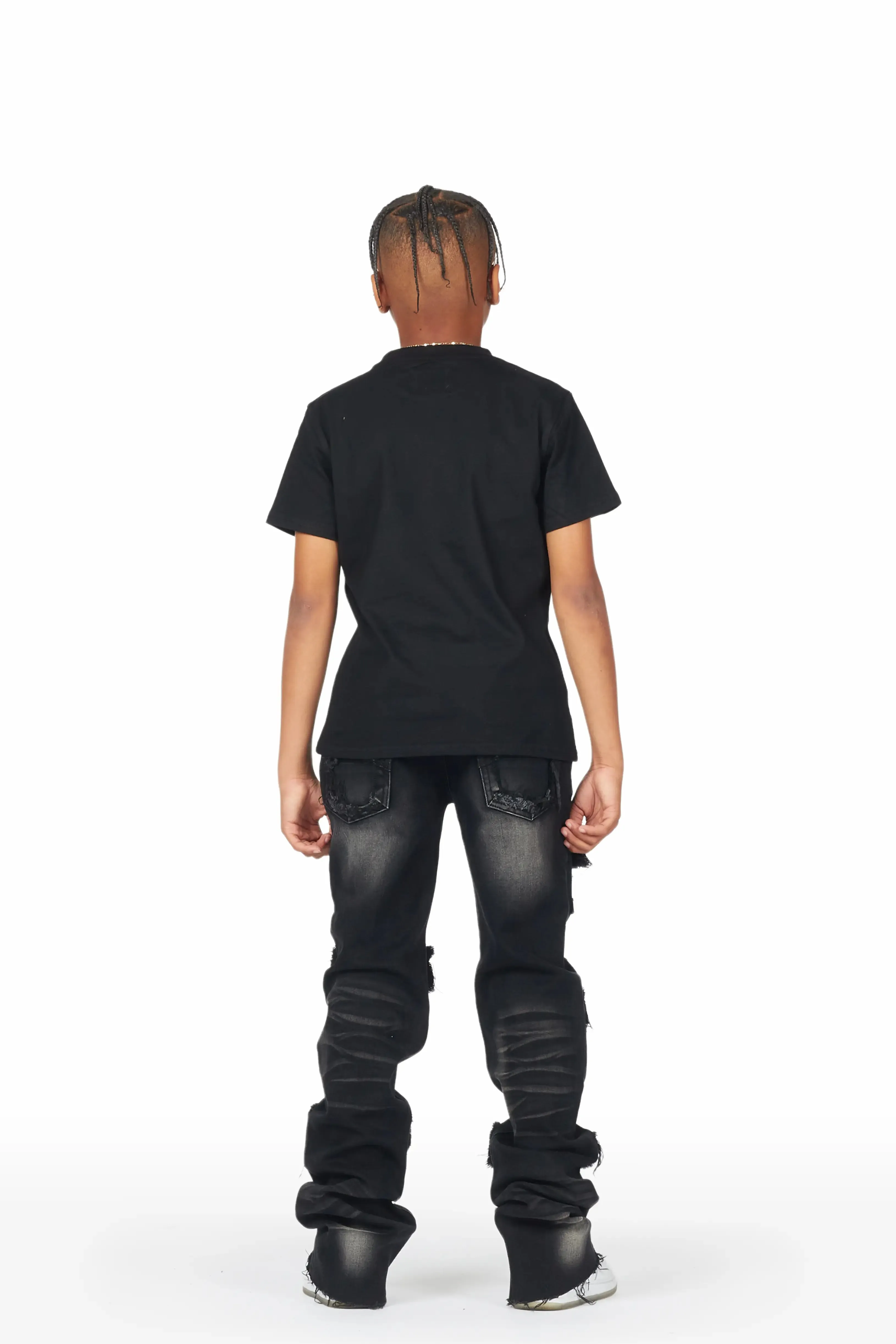 Boys Badar Black T-Shirt/Super Stacked Flare Jean Set