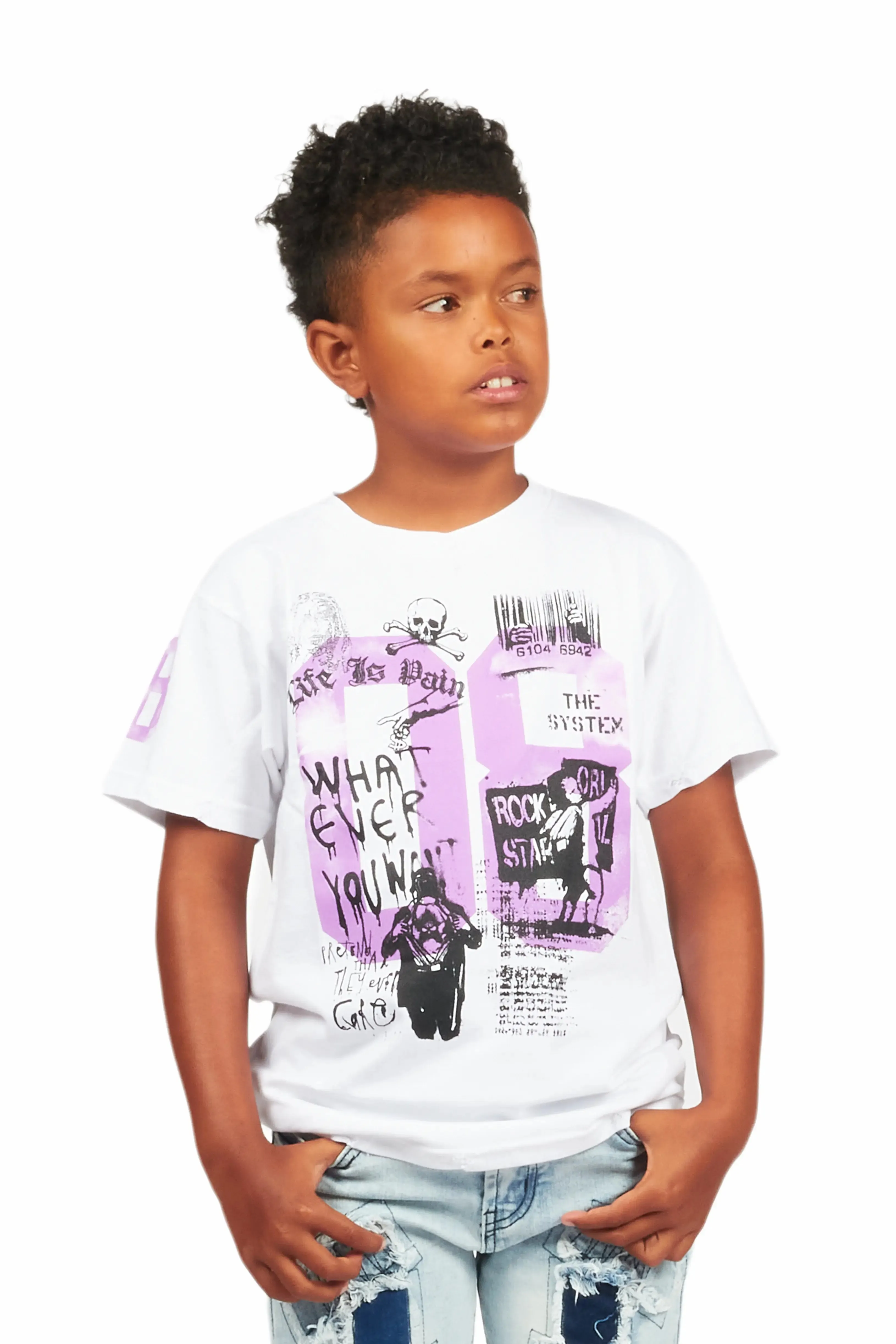 Boys Beau White/Purple Graphic T-Shirt