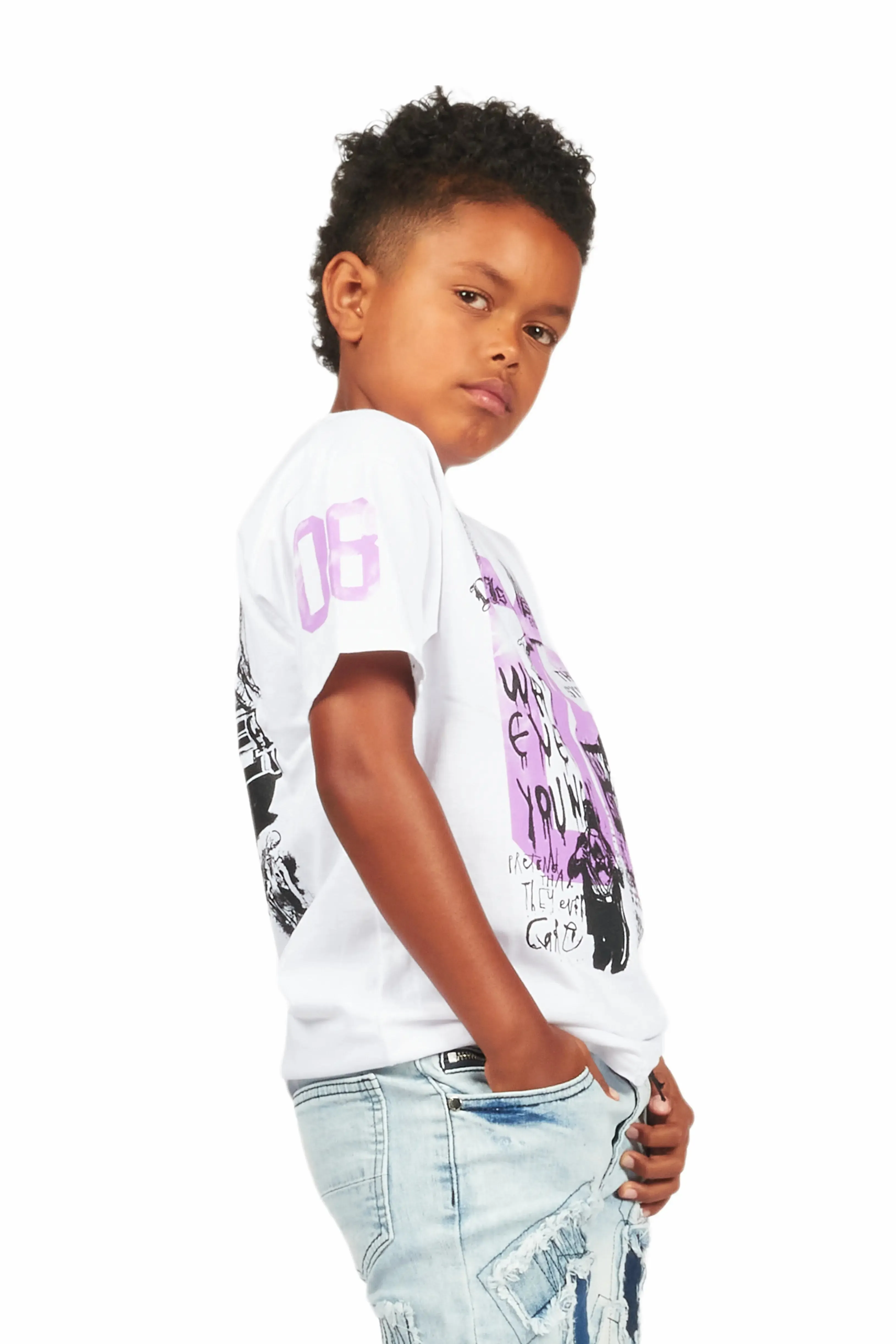 Boys Beau White/Purple Graphic T-Shirt