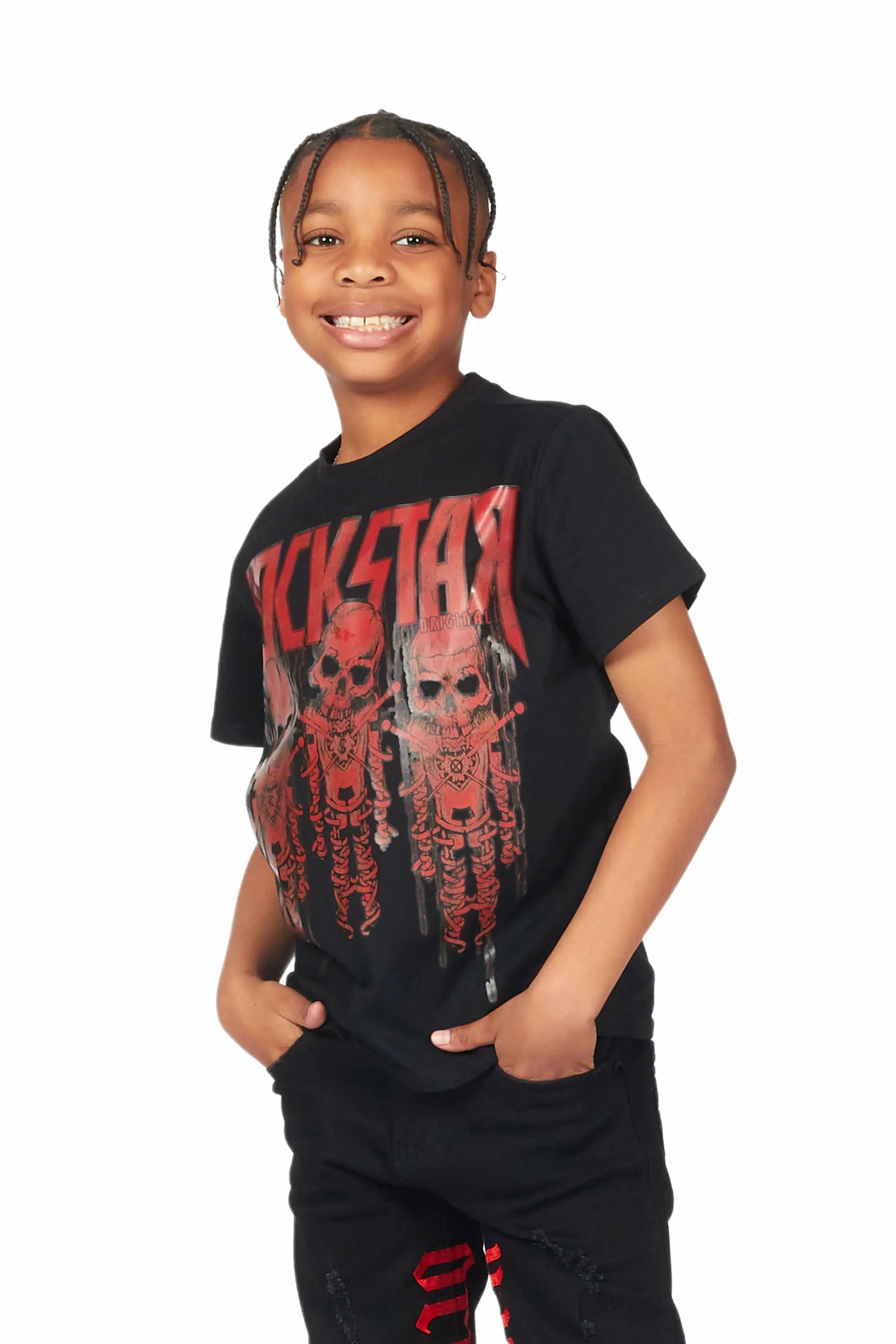 Boys Dallon Black T-Shirt/Super Stacked Flare Jean