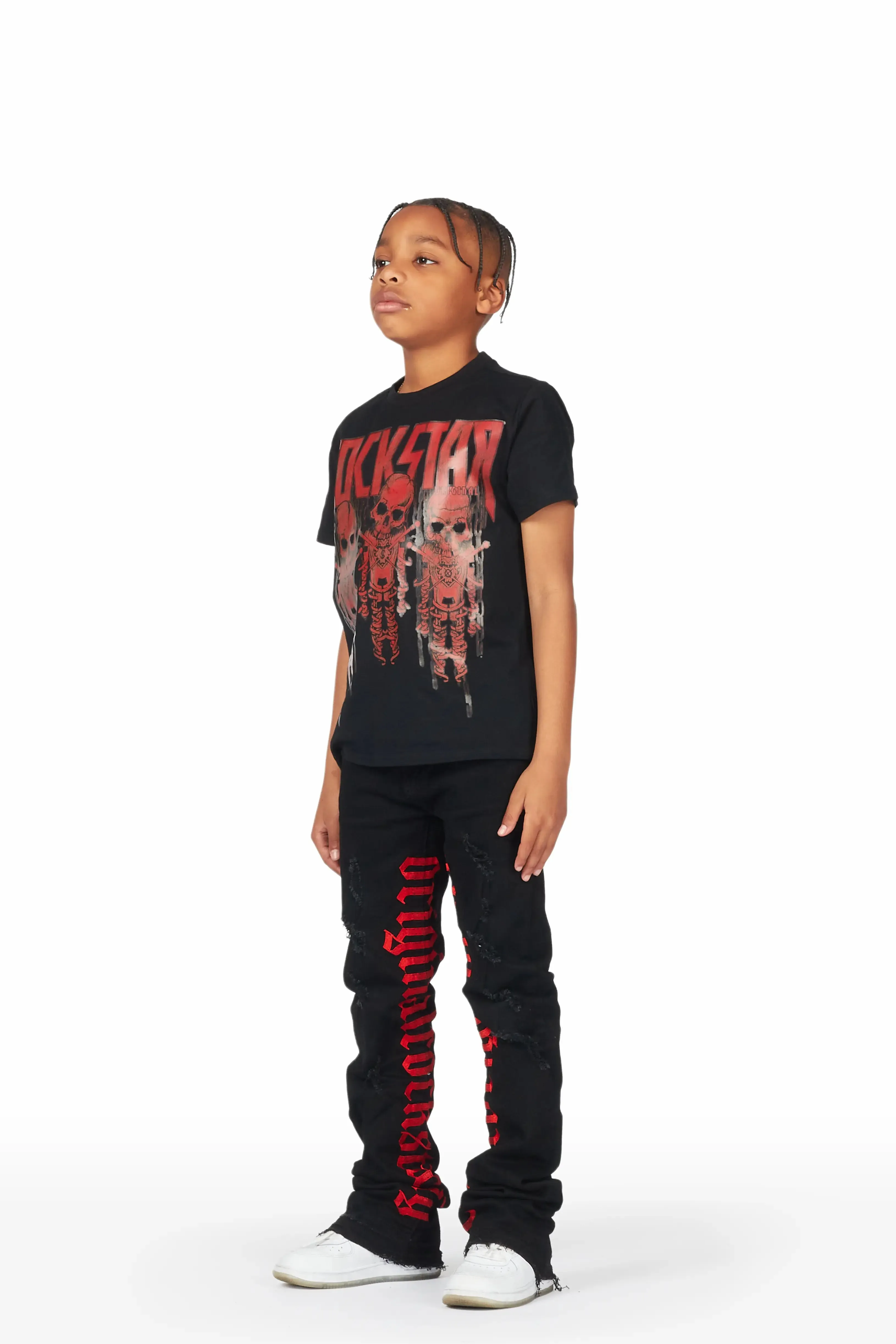 Boys Dallon Black T-Shirt/Super Stacked Flare Jean