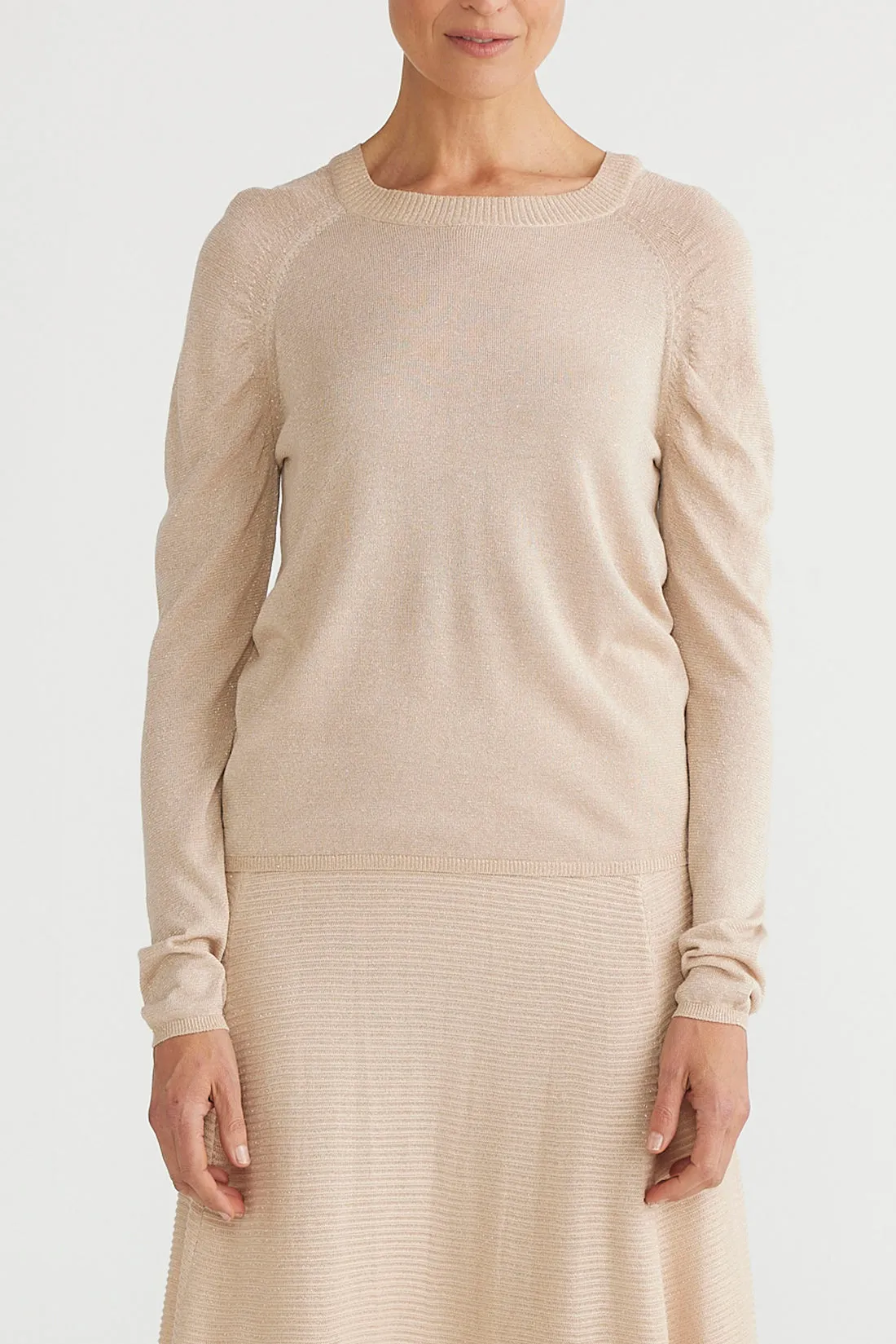 Brave & True Domenica Gathered Sleeve Knit Top  Champagne