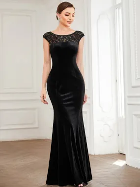 Cap Sleeve Lace High Neck Evening Dress