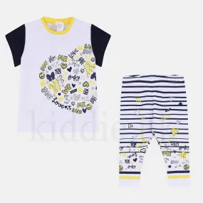 Chicco White and Blue Love You Printed Shirt with Trouser 2PCS Set 2035