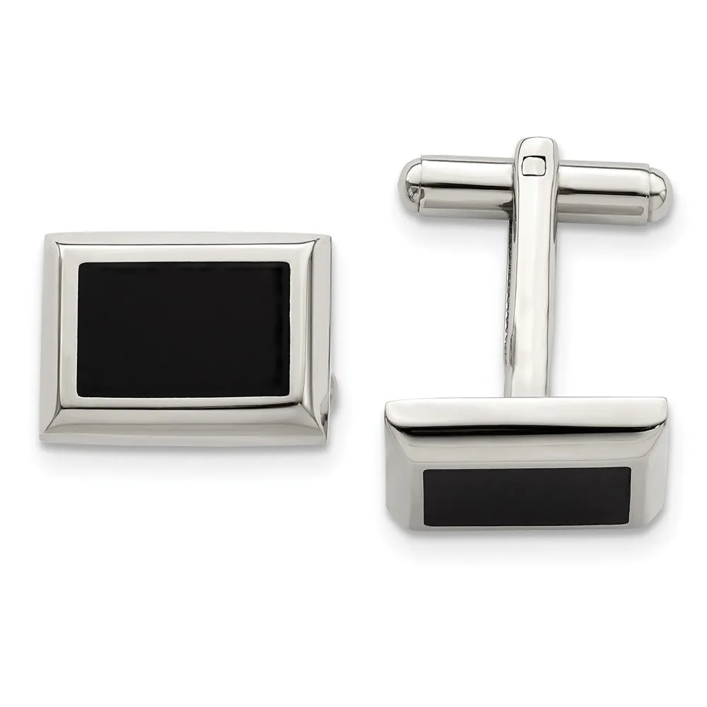 Chisel Stainless Steel Polished Black IP-Plated Rectangle Cufflinks