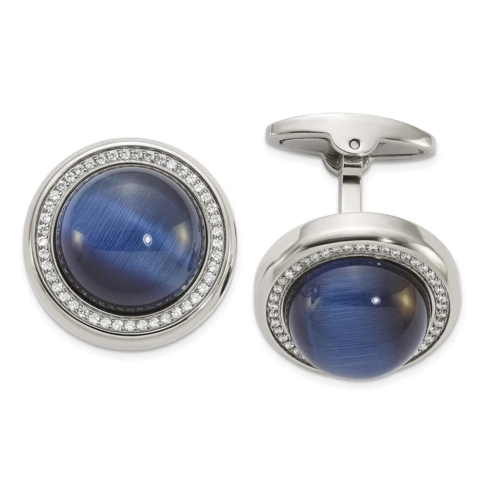 Chisel Stainless Steel Polished with CZ and Black/Blue Onyx Circle Cufflinks