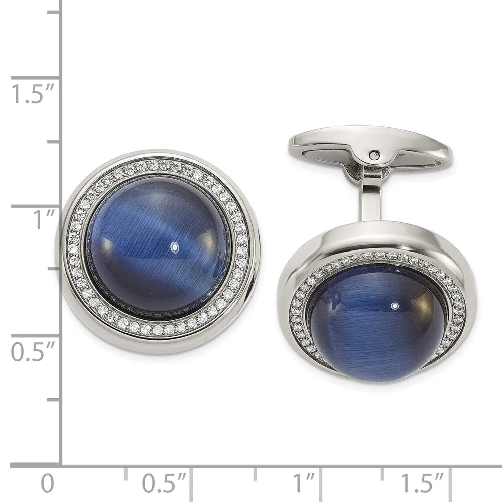 Chisel Stainless Steel Polished with CZ and Black/Blue Onyx Circle Cufflinks