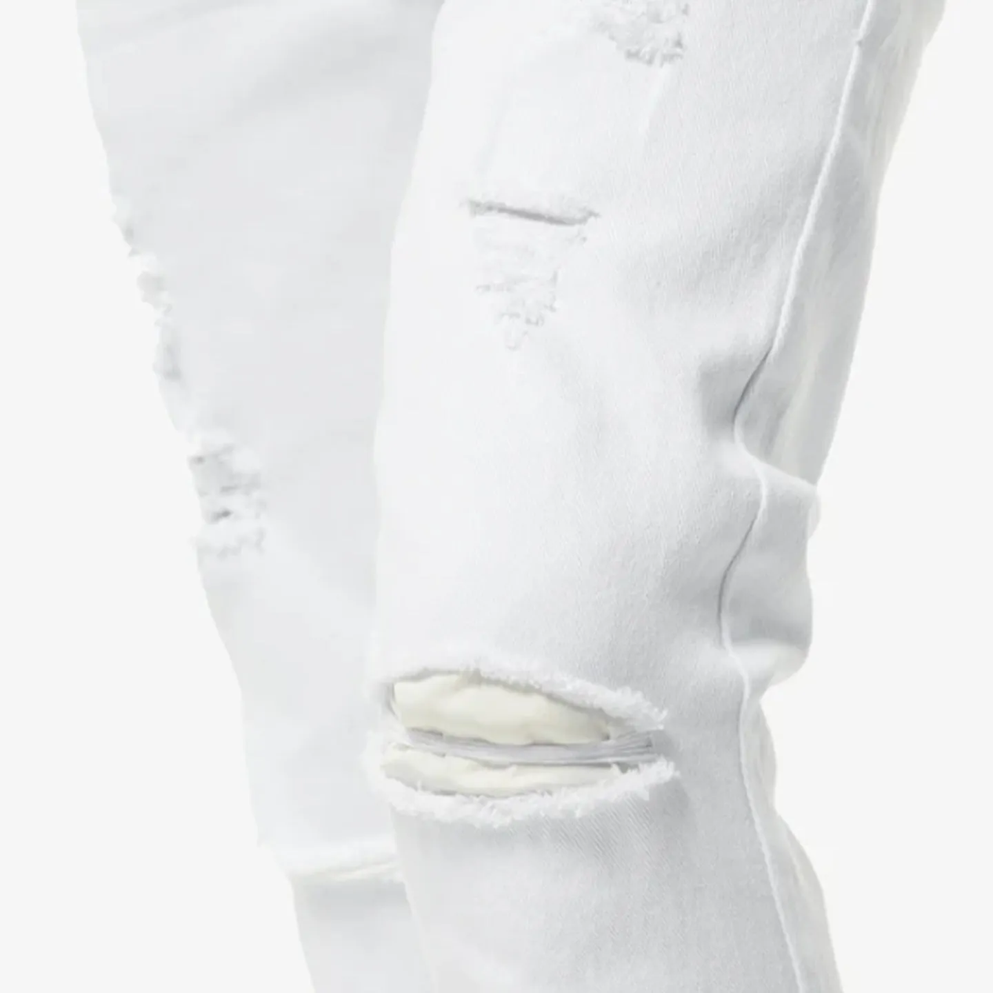 Copper Rivet Ripped Slim Jean (White)