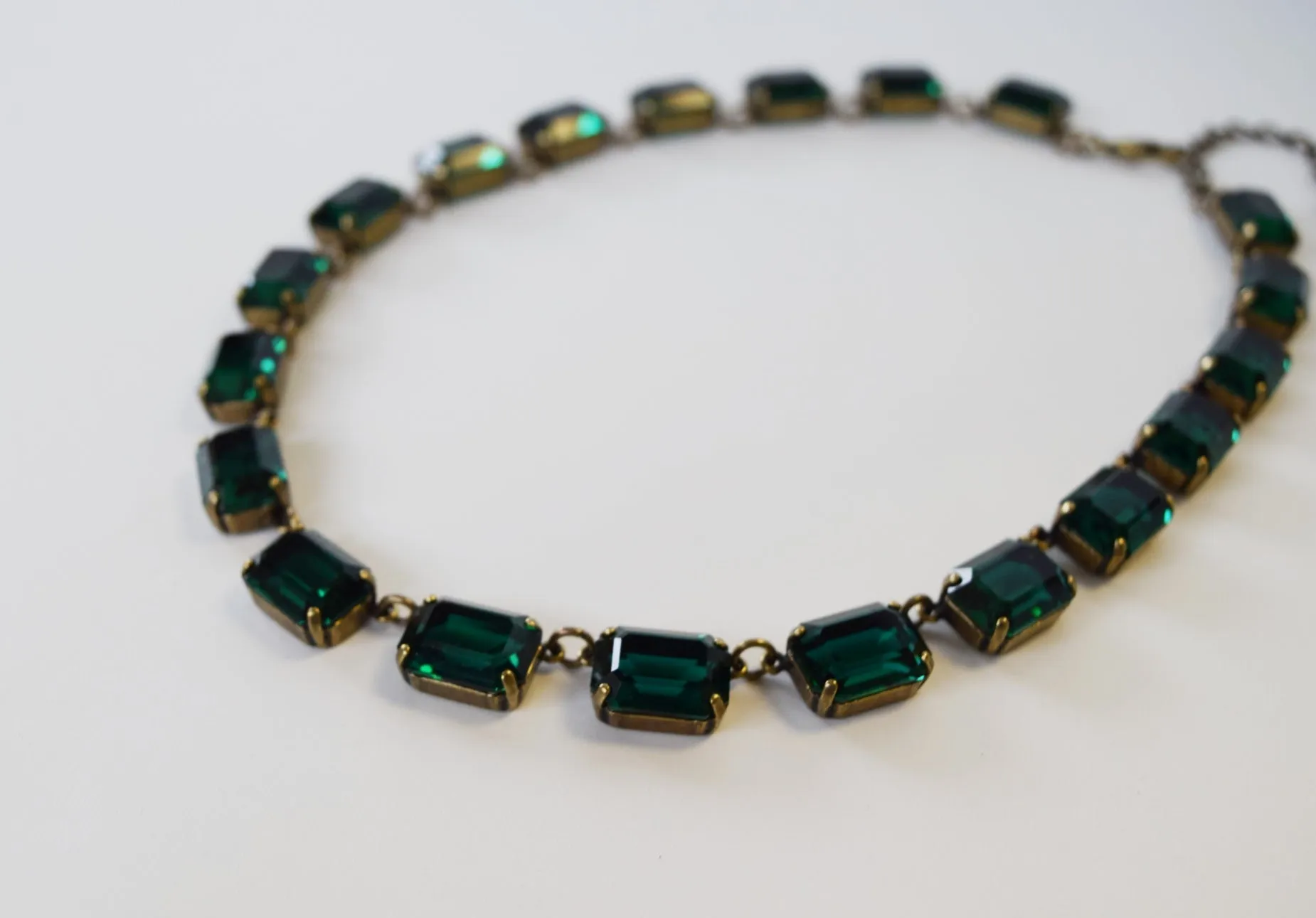 Dark Green Swarovski Collet Necklace - Medium Octagon