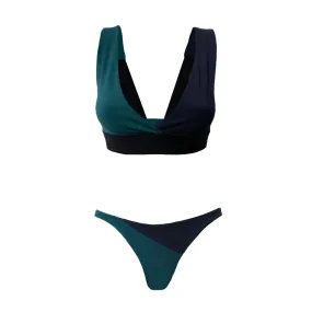 (Emerald and Navy) Organic Half and Half Bra and Thong Set (10% off)