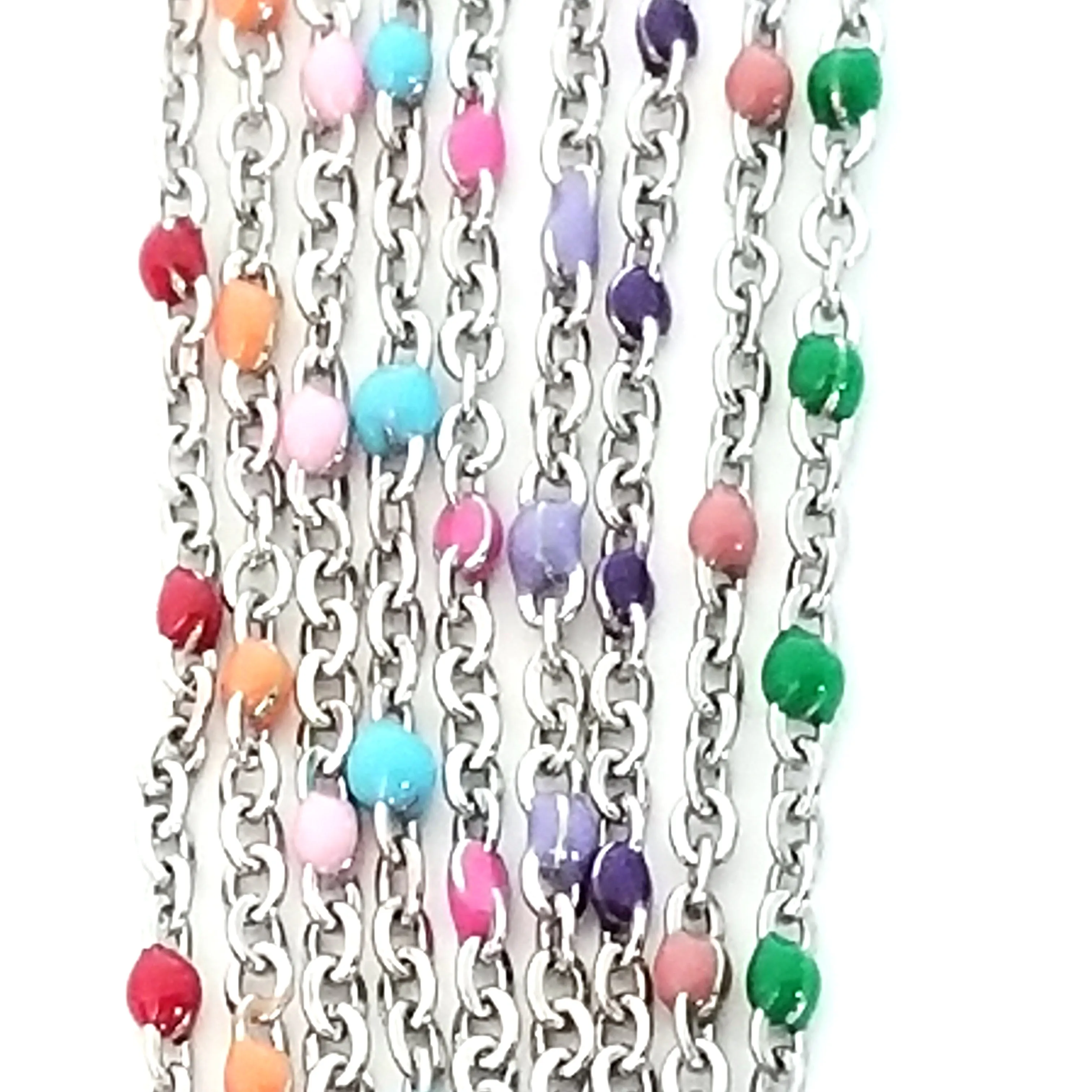 Enamel Stainless Station Chain Sampler Set, 18 inches each, Lot of 9 Chains, #99ALL