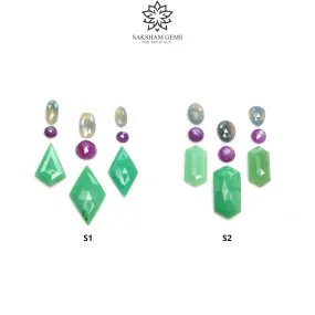 Green CHRYSOPRASE Raspberry SAPPHIRE Gemstones Rose & Step Cut : Natural Untreated Chrysoprase Sapphire Multi Shape 9pcs Set