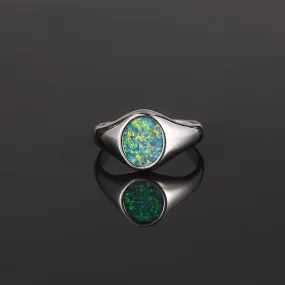 Green Opal Signet Ring - Silver