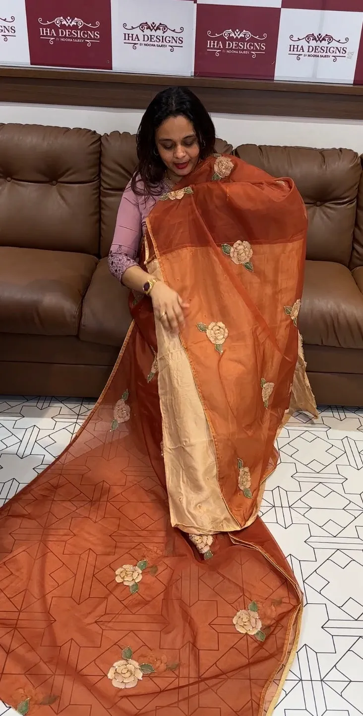 HAND PAINTED NYLON ORGAMNZA SAREES - IHA 13887