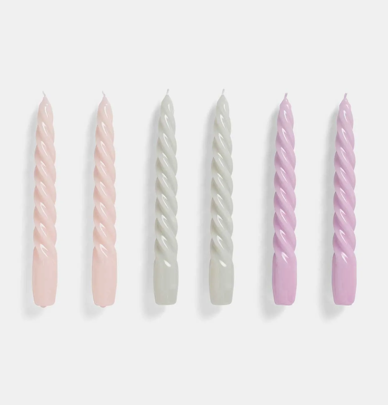 HAY Candle Set of 6 – Twist – Light Grey, Light Rose & Lilac