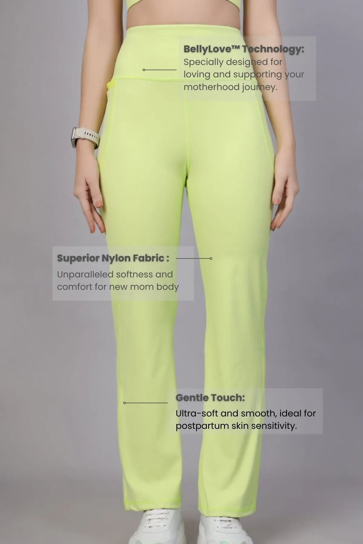 High Waisted Gentle Compression Lime Postpartum Pants