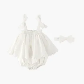 Ivory Border Eyelet Romper & Headband Set