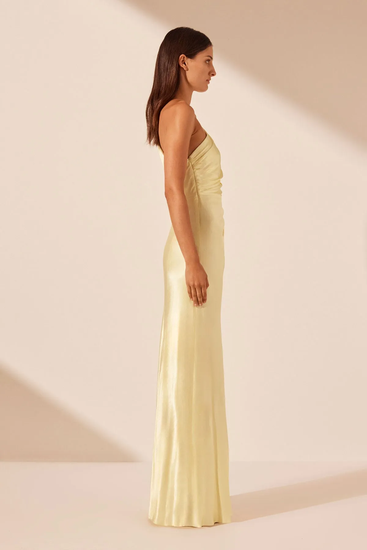 LA LUNE ASYMMETRICAL GATHERED MAXI DRESS - LEMON