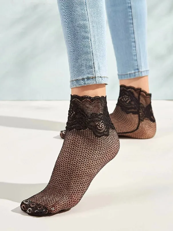 Lettus Hem Floral Mesh Socks