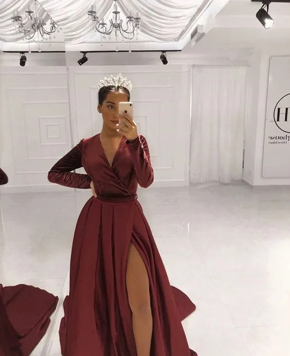 Long Evening Dresses Burgundy Prom Dress SH465