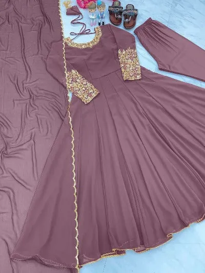 Mauve Georgette Partywear Anarkali Suit Set