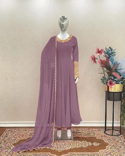 Mauve Georgette Partywear Anarkali Suit Set