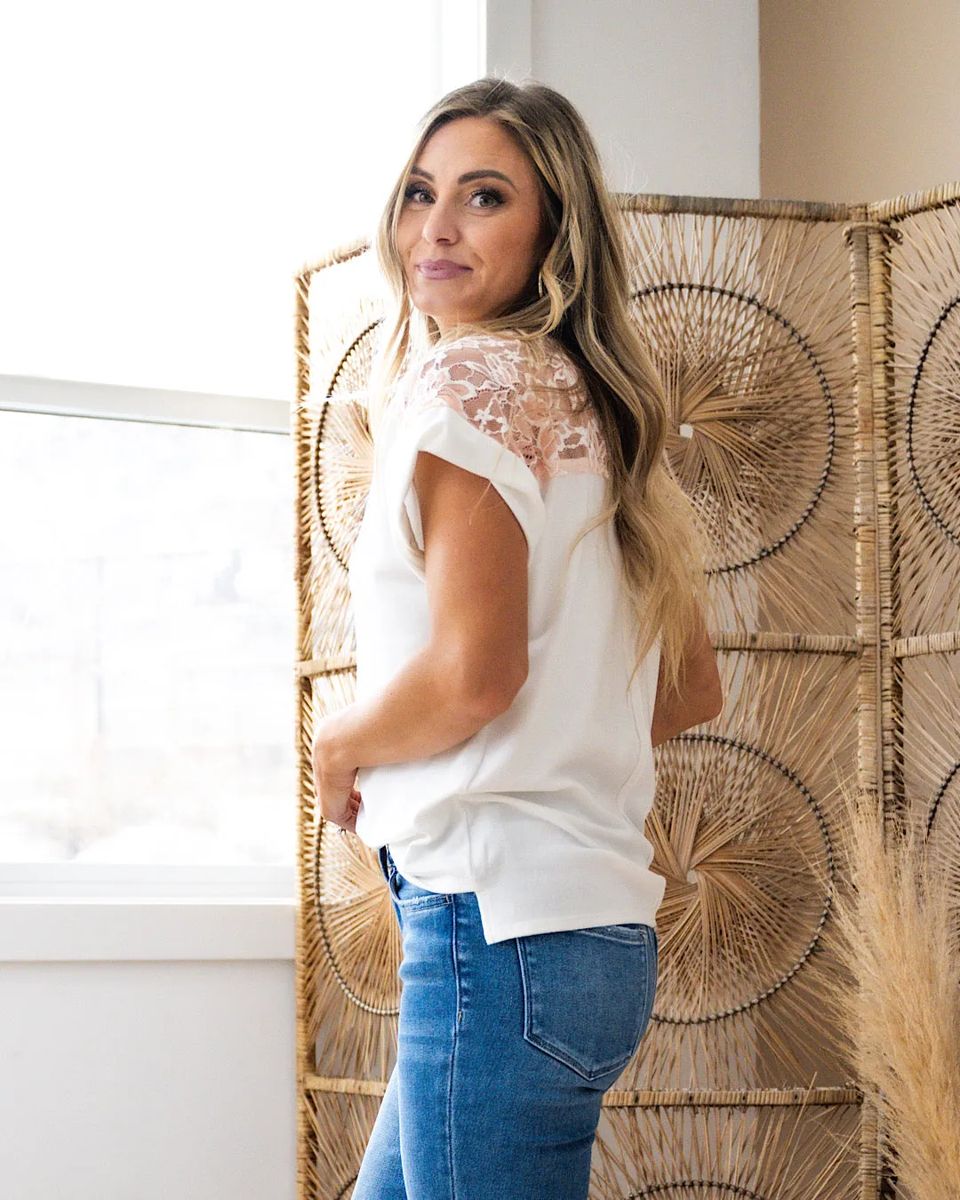 NEW! Kaye Ivory and Peach Lace Top