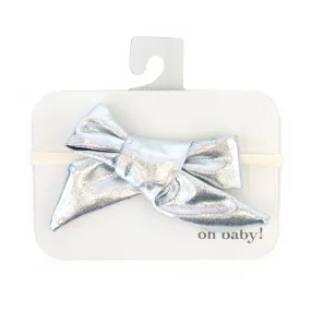 oh baby! Hair Bow on Nylon Headband - Metallic - Silver