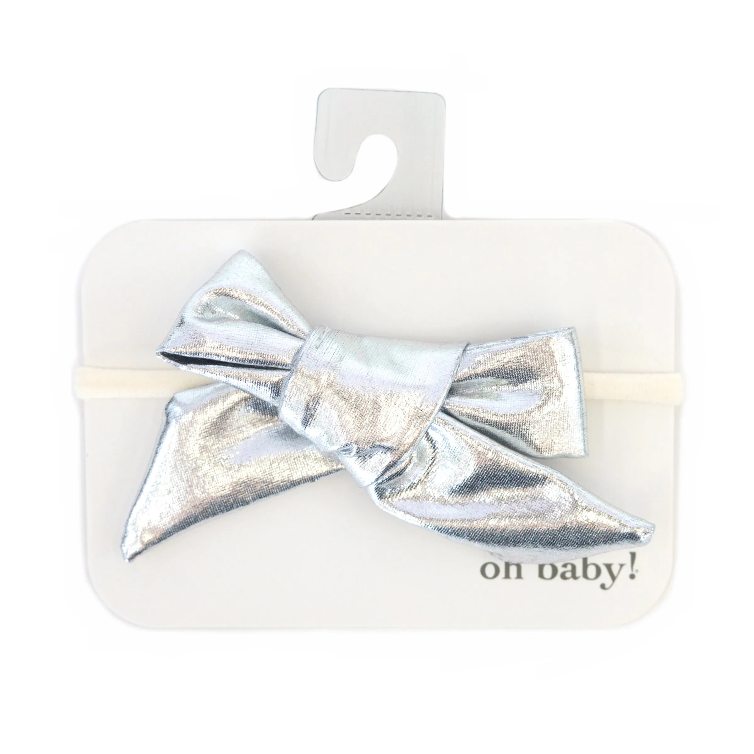 oh baby! Hair Bow on Nylon Headband - Metallic - Silver